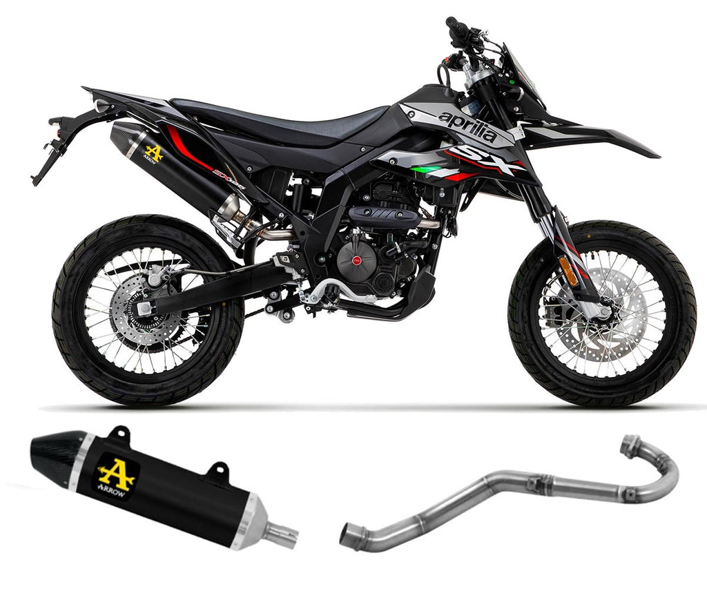 Aprilia Rx-sx 125 2021-2024 Full Exhaust Arrow Thunder Carbon Endcap Black Aluminum - 2510AKN52002PD - ARROW EXHAUSTS