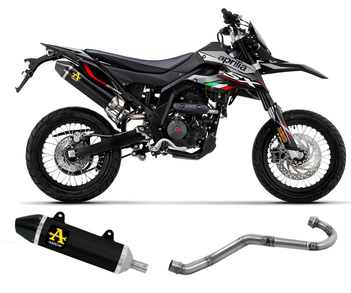 Aprilia Rx-sx 125 2021-2024 Full Exhaust Arrow Thunder Carbon Endcap Black Aluminum - 2510AKN52002PD - ARROW EXHAUSTS