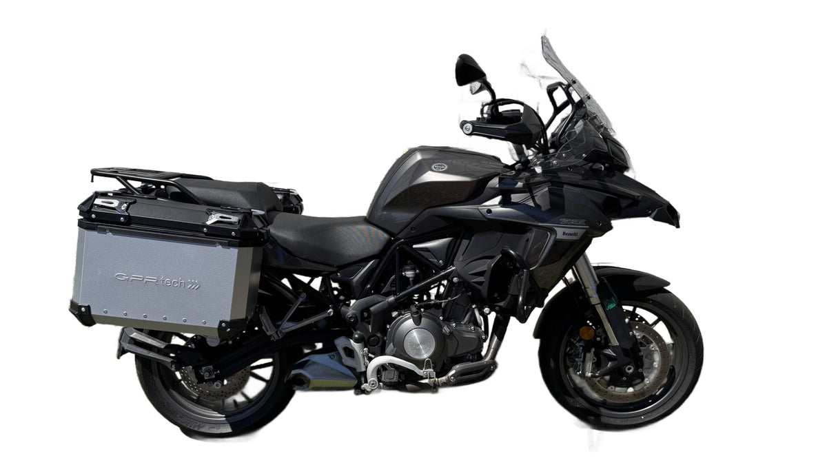 GPR Tech 38L + 38L Aluminium Side Case Set with Pannier Rack - Benelli TRK 502 (2017–2020) - Silver