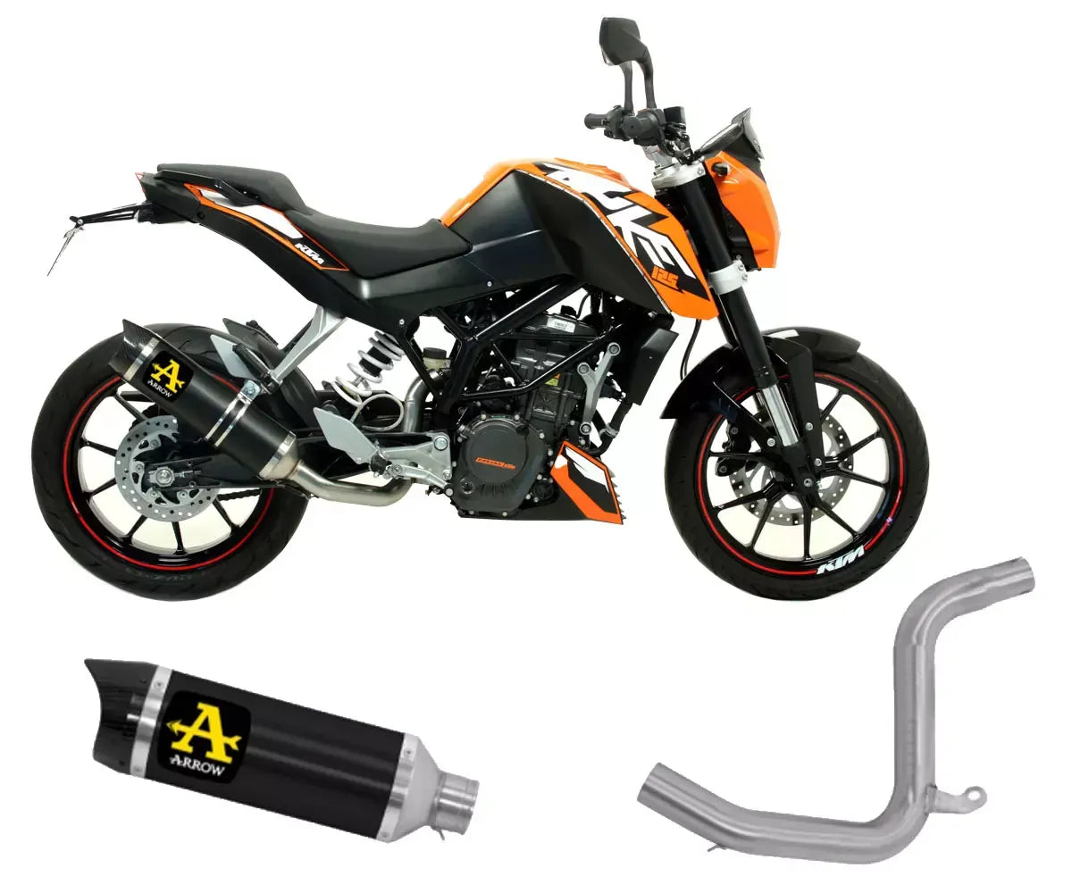 Arrow Approved Dark Aluminium Carby End Cap Exhaust Muffler Thunder + Link Pipe for KTM DUKE 125 / 200 - ARROW EXHAUSTS