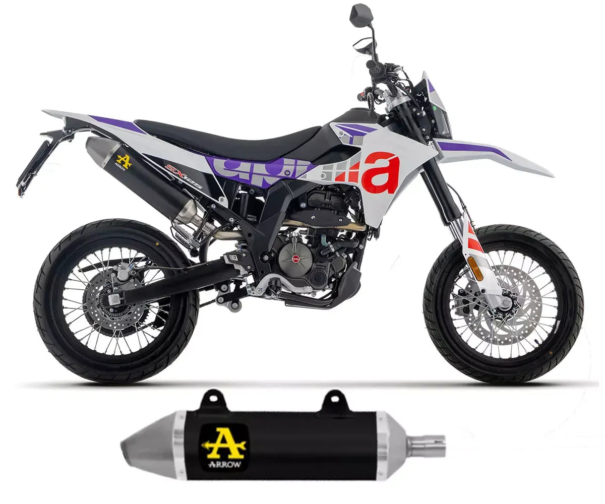 Arrow Thunder Aluminium Black with Stainless Steel End Cap Exhaust Muffler for Aprilia RX / SX 125 2025-2026 - ARROW EXHAUSTS