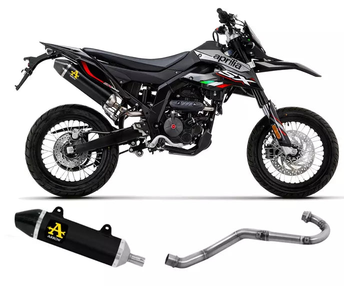 Arrow Aprilia RX / SX 125 Full System Exhaust 2021-2024 – Thunder Black Aluminium Carbon End Cap