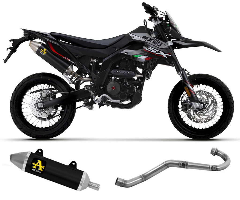 Aprilia Rx-sx 125 2021-2024 Full Exhaust Arrow Thunder Steel Endcap Black Aluminum - 52510AON52002PD - ARROW EXHAUSTS