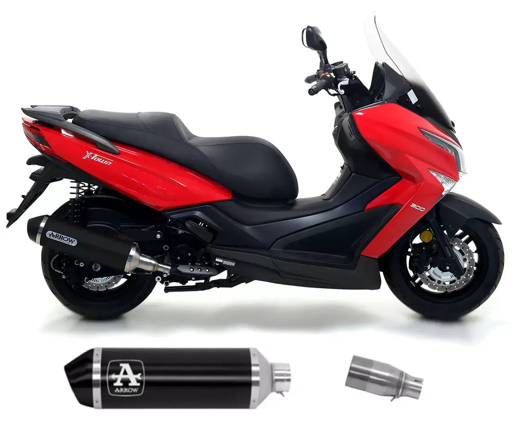 Arrow Approved Dark Aluminium Dark Stainless Steel End Cap Exhaust Muffler URBAN + Link Pipe for Kymco X-Town 300 2017-2020 - ARROW EXHAUSTS