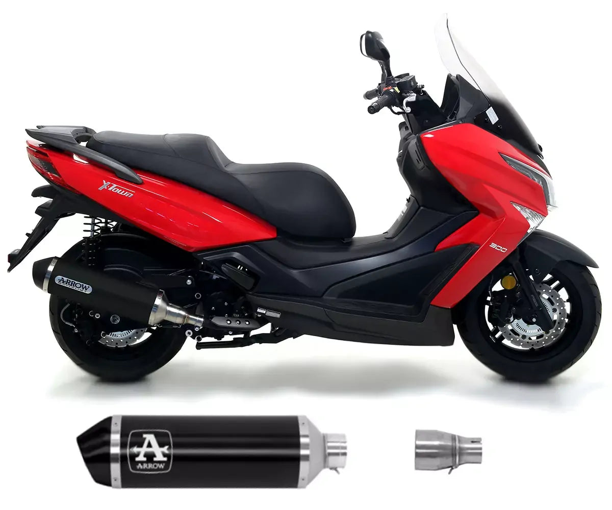 Arrow Dark Aluminium Dark Stainless Steel End Cap Exhaust Muffler URBAN + Link Pipe for Kymco X-Town 300 2017-2020 - ARROW EXHAUSTS