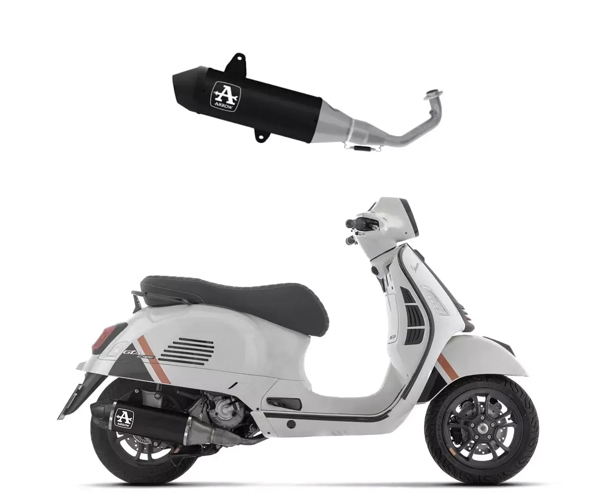Arrow Approved Full System Exhaust with URBAN Aluminium "Dark" end cap with carbon tip for Piaggio Vespa Gts 310 2024 - ARROW EXHAUSTS