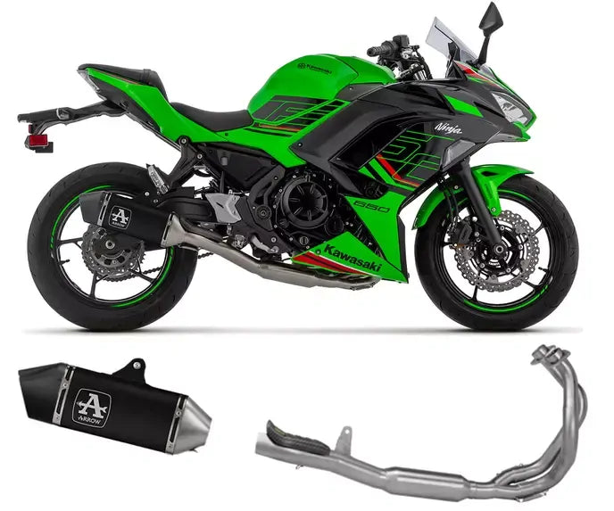 Arrow Dark Aluminium Full System Exhaust Veloce + Exhaust Headers for Kawasaki Ninja 650 / Z650 2024-2026 - ARROW EXHAUSTS