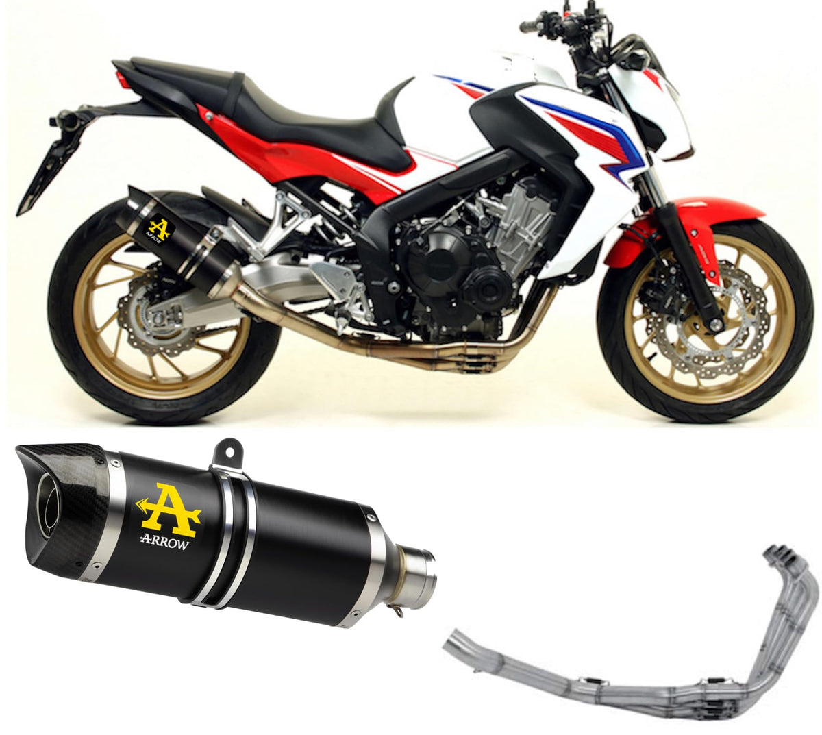 Arrow Honda CB 650 F Full System Exhaust 2014-2015 – Black Aluminium Catalytic