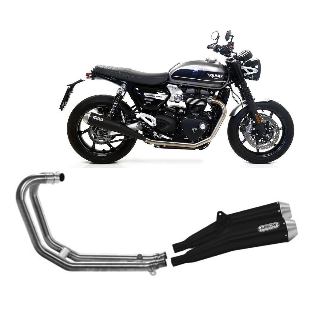 Triumph Speed 1200 2019-2021 Exhaust System Arrow Nichrom Black Pro Racing Tail Pipe Steel Collectors Racing No Kat - 71664MI71851PRN - ARROW EXHAUSTS