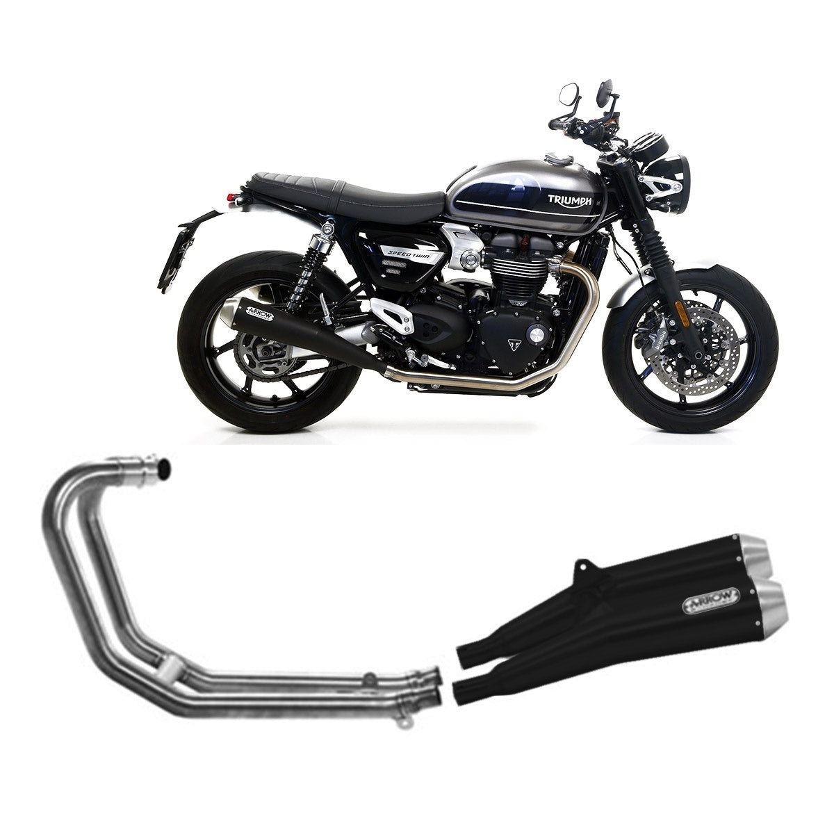 Triumph Speed 1200 2019-2021 Exhaust System Arrow Nichrom Black Pro Racing Tail Pipe Steel Collectors Racing No Kat - 71664MI71851PRN - ARROW EXHAUSTS