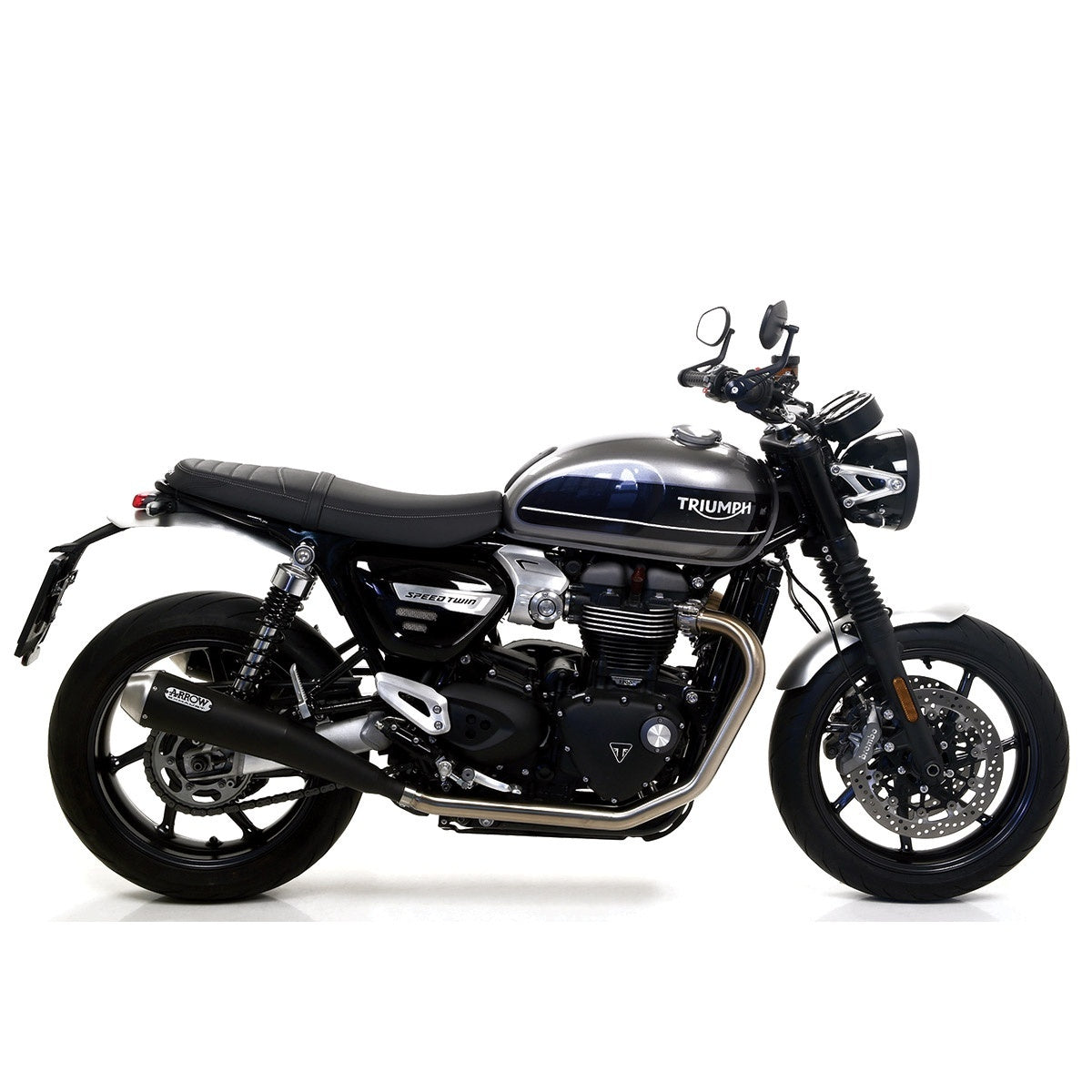 Triumph Speed 1200 2019-2021 Exhaust System Arrow Nichrom Black Pro Racing Tail Pipe Steel Collectors Racing No Kat - 71664MI71851PRN - ARROW EXHAUSTS