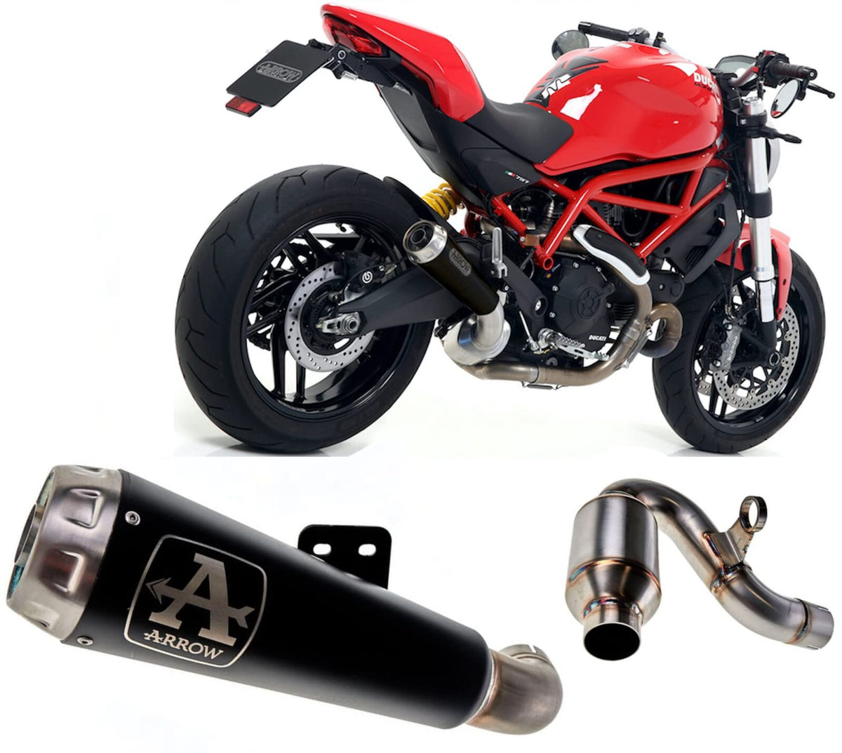 Ducati Monster 797 2017-2020 Exhaust + Link Arrow Pro Race Black - 71876PRN71673MI - ARROW EXHAUSTS