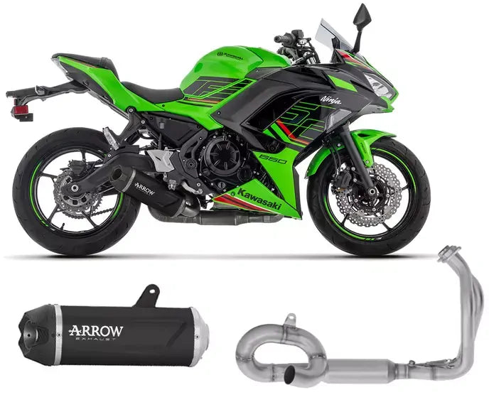 Arrow Dark Aluminium Full System Exhaust Indy Race EVO + Exhaust Headers for Kawasaki Ninja 650 / Z650 2024-2026 - ARROW EXHAUSTS