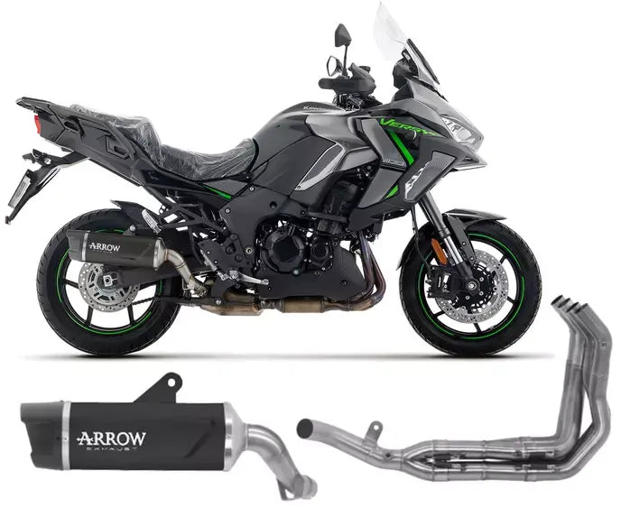 Arrow Indy-Race EVO Dark Aluminium Carbon End Cap Full System Exhaust for Kawasaki Versys 1100 2025-2026 - ARROW EXHAUSTS