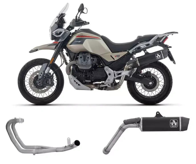 Arrow Indy Race Dark Aluminium Slip-On + Exhaust Headers Not Road Legal for Moto Guzzi V85 Tt 2025-2026 - ARROW EXHAUSTS