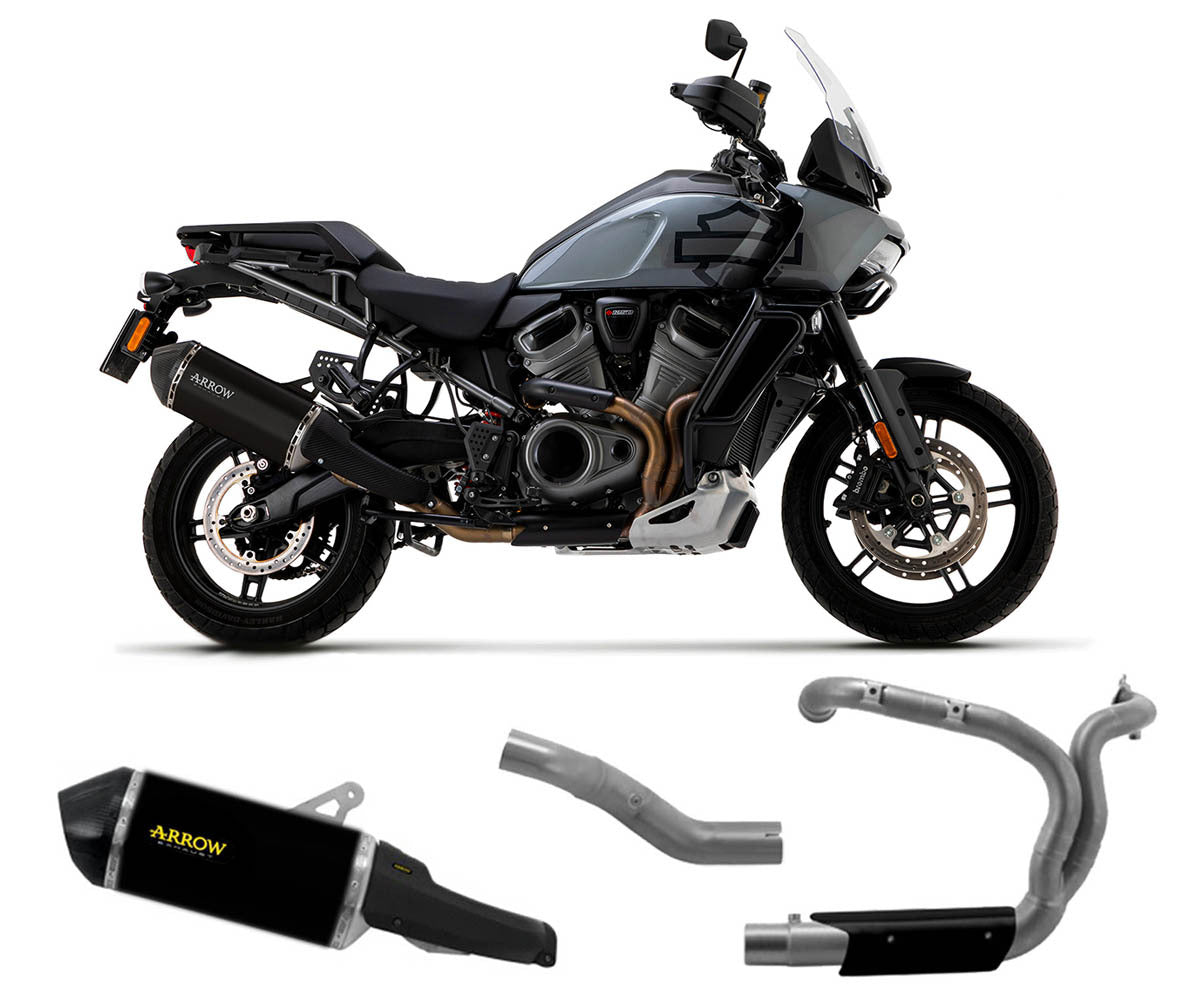 Harley Davidson Pan America 1250 2020-2023 Exhaust Muffler Arrow Sonora Dark Titanium + Link Pipe + Headers - 72507SKN72187PD72188PD - ARROW EXHAUSTS