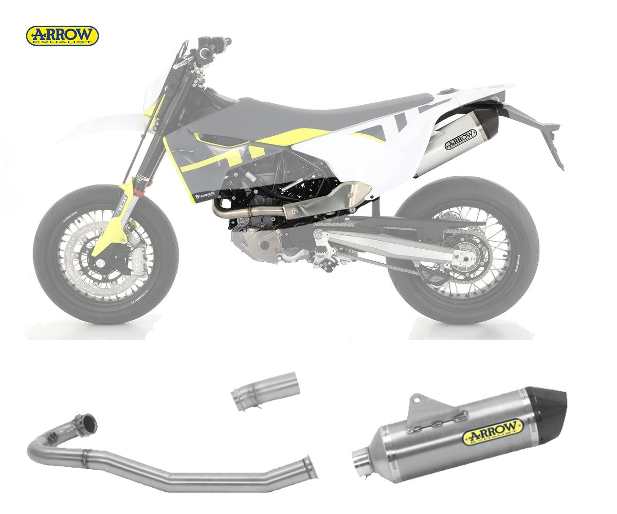 Husqvarna 701 Enduro/superm 2017-2020 Exhaust Muffler Arrow Racetech Aluminum+central Link+manifold - 72623AK72143PD72144PD - ARROW EXHAUSTS