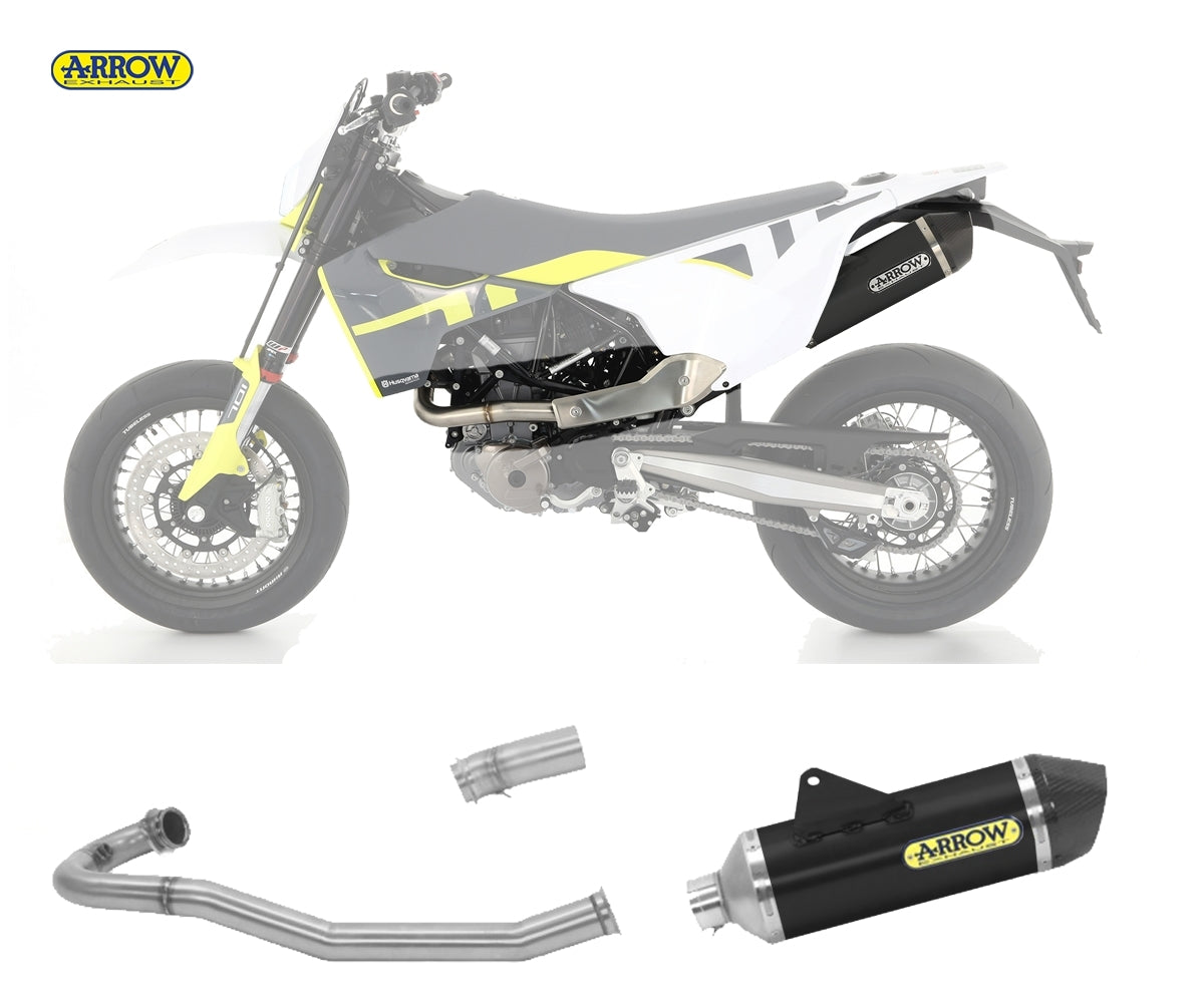 Husqvarna701 Endur/superm 2017-2020 Exhaust Muffler Arrow Racetech Alum Dark+central Link+manifold - 72623AKN72143PD72144PD - ARROW EXHAUSTS