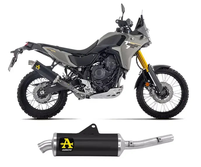 Arrow Indy-Race Dark Aluminium with Steel End Cap Exhaust Muffler for Yamaha Tenere 700 2025-2026 - ARROW EXHAUSTS