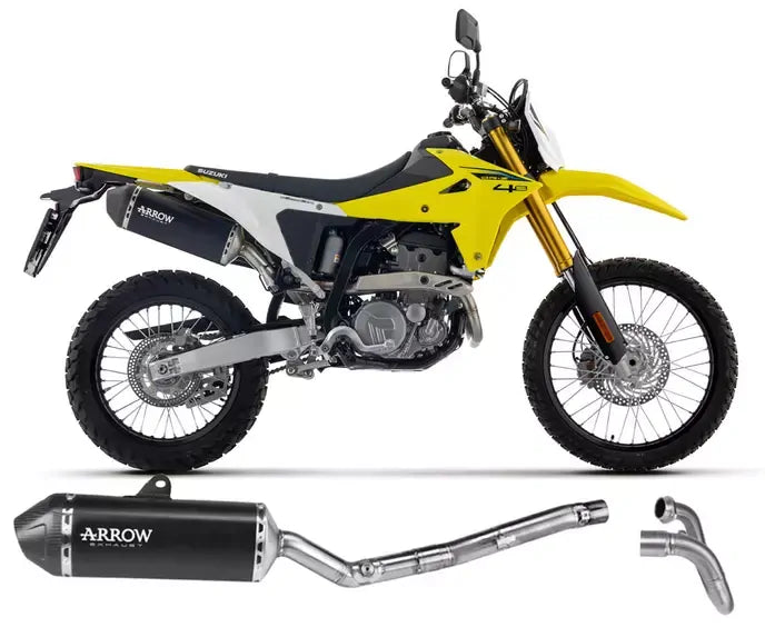 Arrow EXPLORER Exhaust in Dark Aluminium with Carby End Cap + Central Pipe for Suzuki Dr-Z4S 2025-2026 - ARROW EXHAUSTS