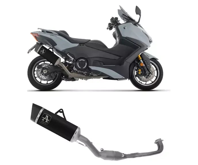 Arrow PISTA Dark Titanium / Stainless Steel Exhaust Headers / Carbon End Cap Full System Exhaust for Yamaha T-Max 560 2025-2026 - ARROW EXHAUSTS