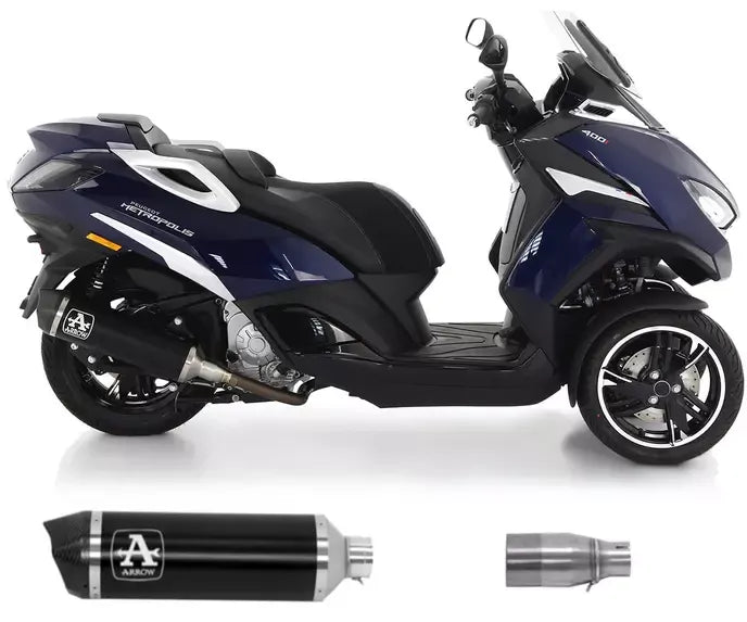 Arrow Approved Dark Aluminium Carby End Cap Exhaust Muffler URBAN + Cat Link Pipe for Peugeot METROPOLIS 400 - ARROW EXHAUSTS