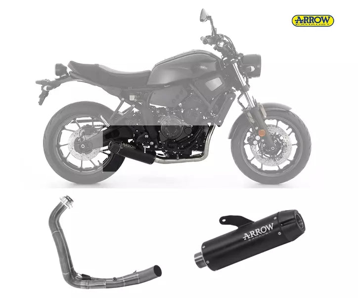 Arrow Yamaha XSR 700 Full System Exhaust 2021-2024 – Rebel Black Aluminium Carbon End Cap Catalytic Racing