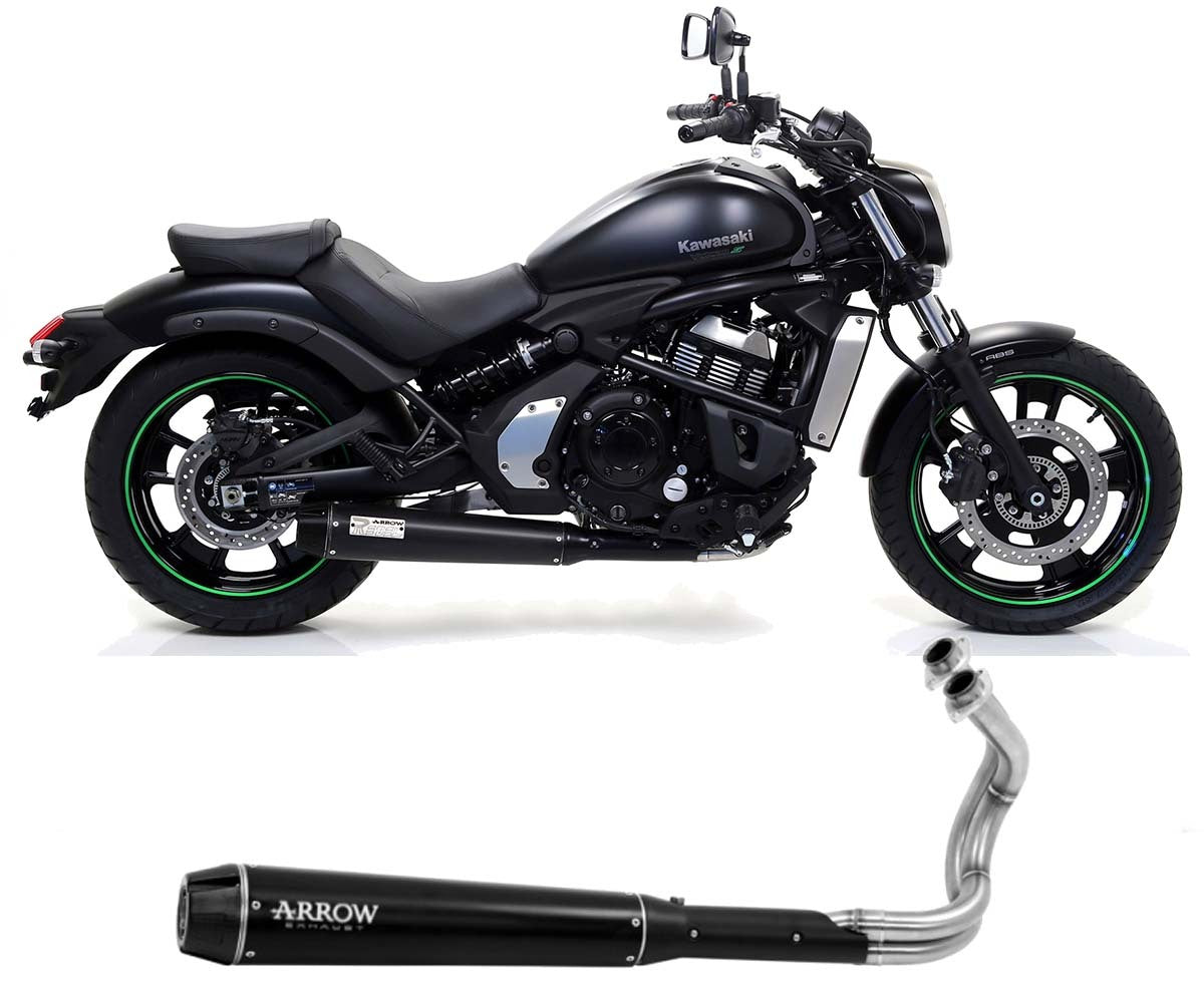 Kawasaki Vulcan S 650 2021-2024 Full Exhaust Arrow Rebel Dark Alum End Cap Steel Black - 74512RBN - ARROW EXHAUSTS