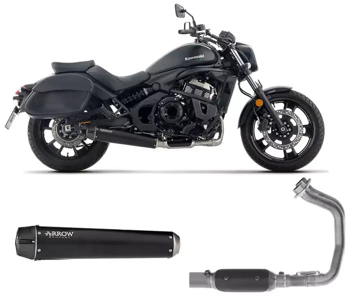Arrow Dark Aluminium-Carby End Cap Full System Exhaust Rebel + Exhaust Headers for Kawasaki Vulcan S 650 2025-2026 - ARROW EXHAUSTS