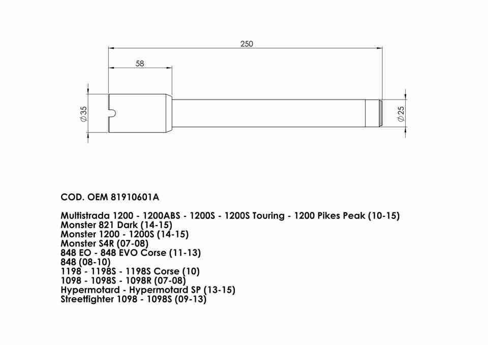 Kbike Front Axle Ducati 81910601A for Ducati