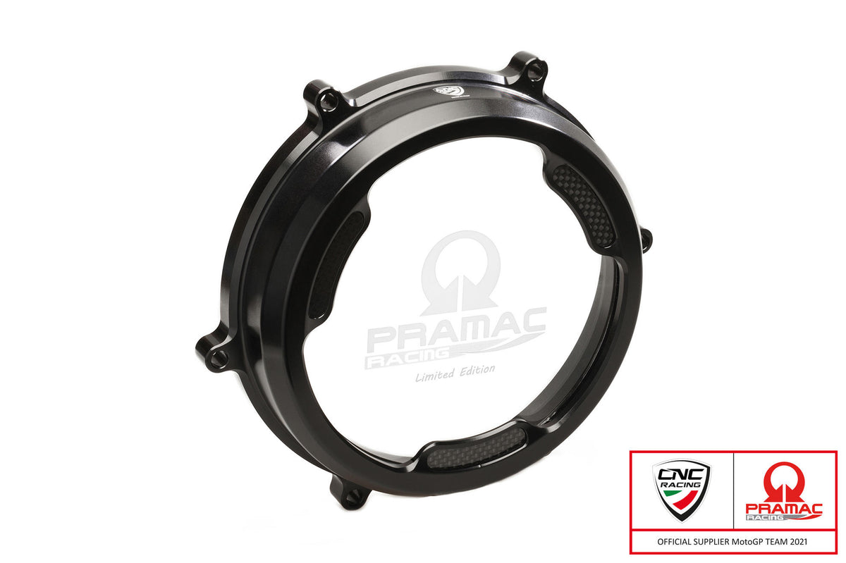 CNC Racing Clear oil bath clutch cover with carbon fiber inlay for Ducati Panigale 959/1199/1299 – Pramac Racing Limited Edition