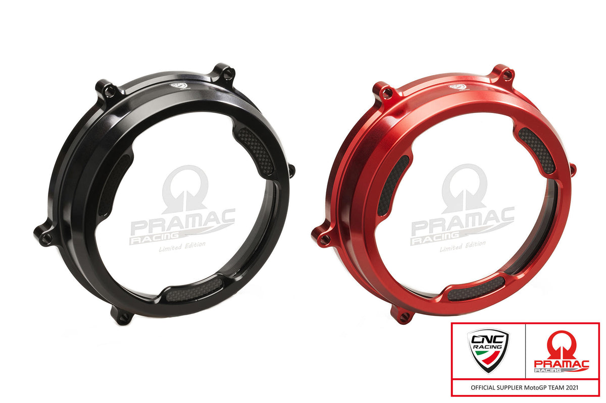 CNC Racing Clear oil bath clutch cover with carbon fiber inlay for Ducati Panigale 959/1199/1299 – Pramac Racing Limited Edition - CNC Racing