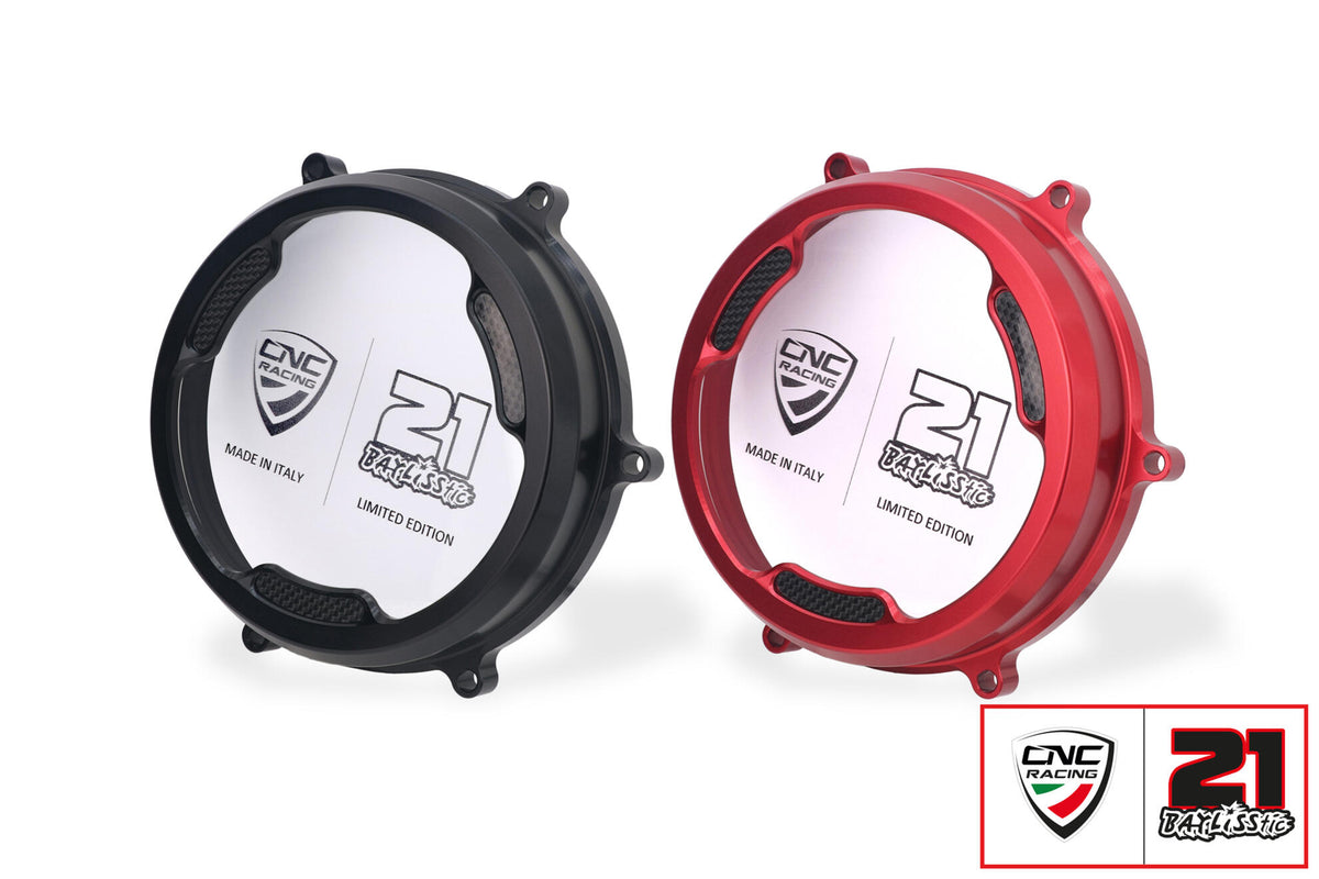 CNC Racing Clear oil bath clutch cover with carbon fiber inlay for Ducati Panigale – Troy Bayliss Limited Edition - CNC Racing