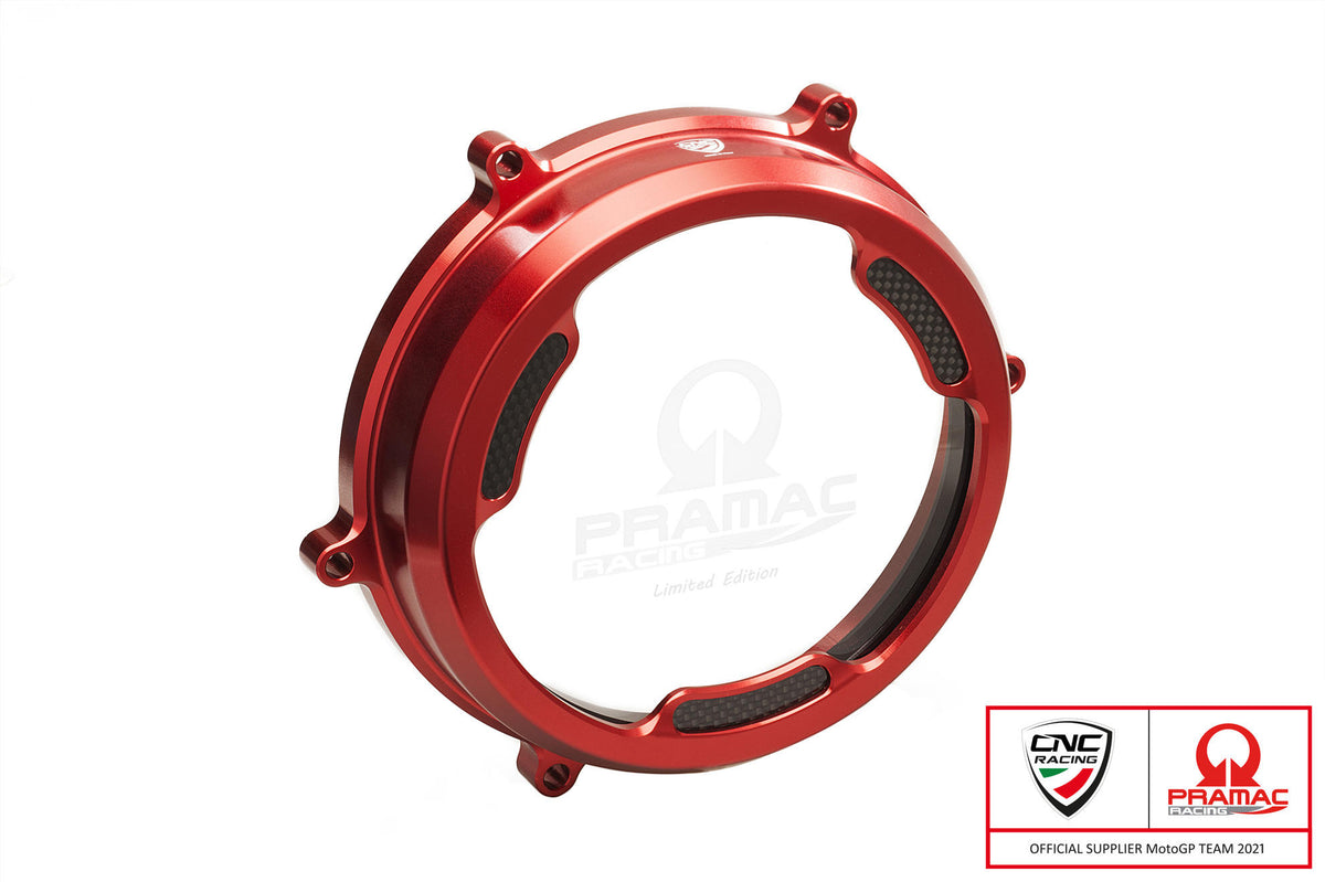 CNC Racing Clear oil bath clutch cover with carbon fiber inlay for Ducati Panigale 959/1199/1299 – Pramac Racing Limited Edition