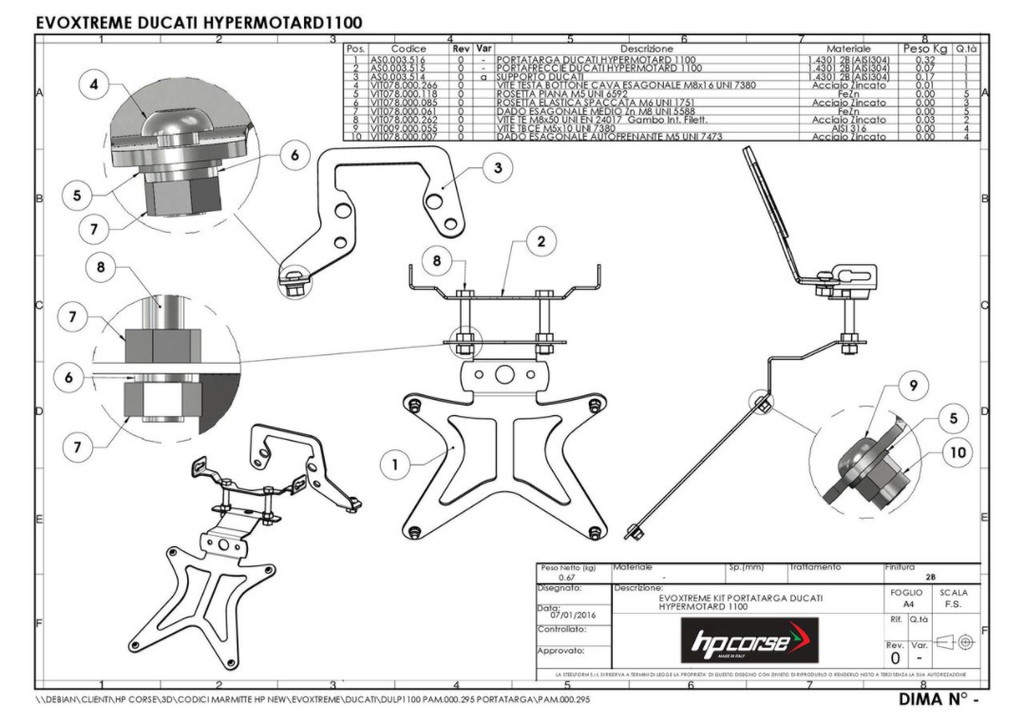 HP Corse Exhaust for Ducati Hypermotard 1100 Plate Holder 2007-2012 - HP Corse