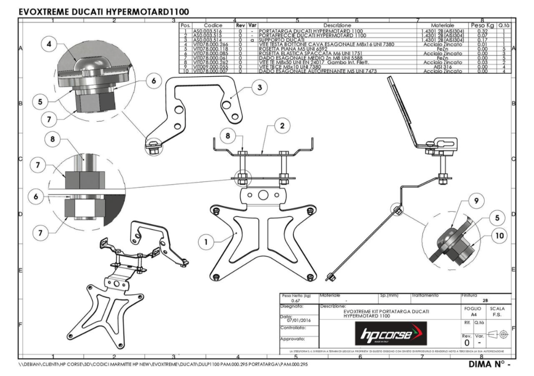 HP Corse Exhaust for Ducati Hypermotard 1100 Plate Holder 2007-2012 - HP Corse