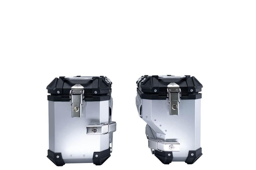 GPR Tech 38L + 32L Contoured Aluminium Side Case Set with Pannier Rack - BMW F 750 GS (2018–2020) - Silver