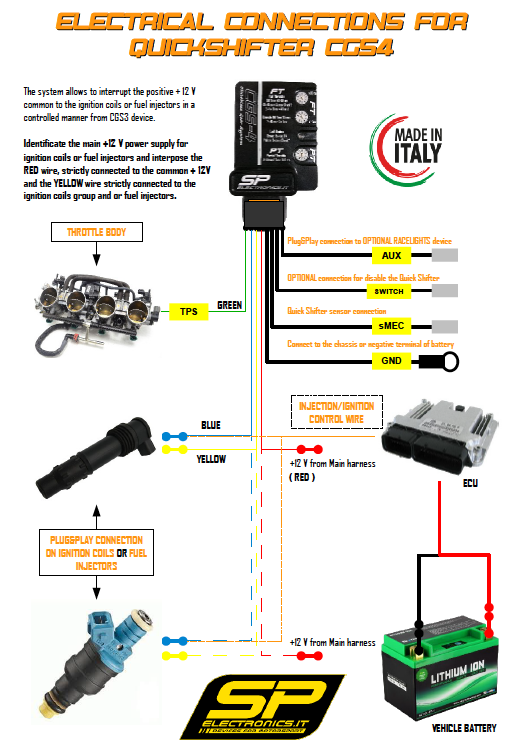 Quick Shifter CGS4 Kit with bidirectional (Push or Pull) sensor for Injection Engine 1/4 cylinders - SP Electronics