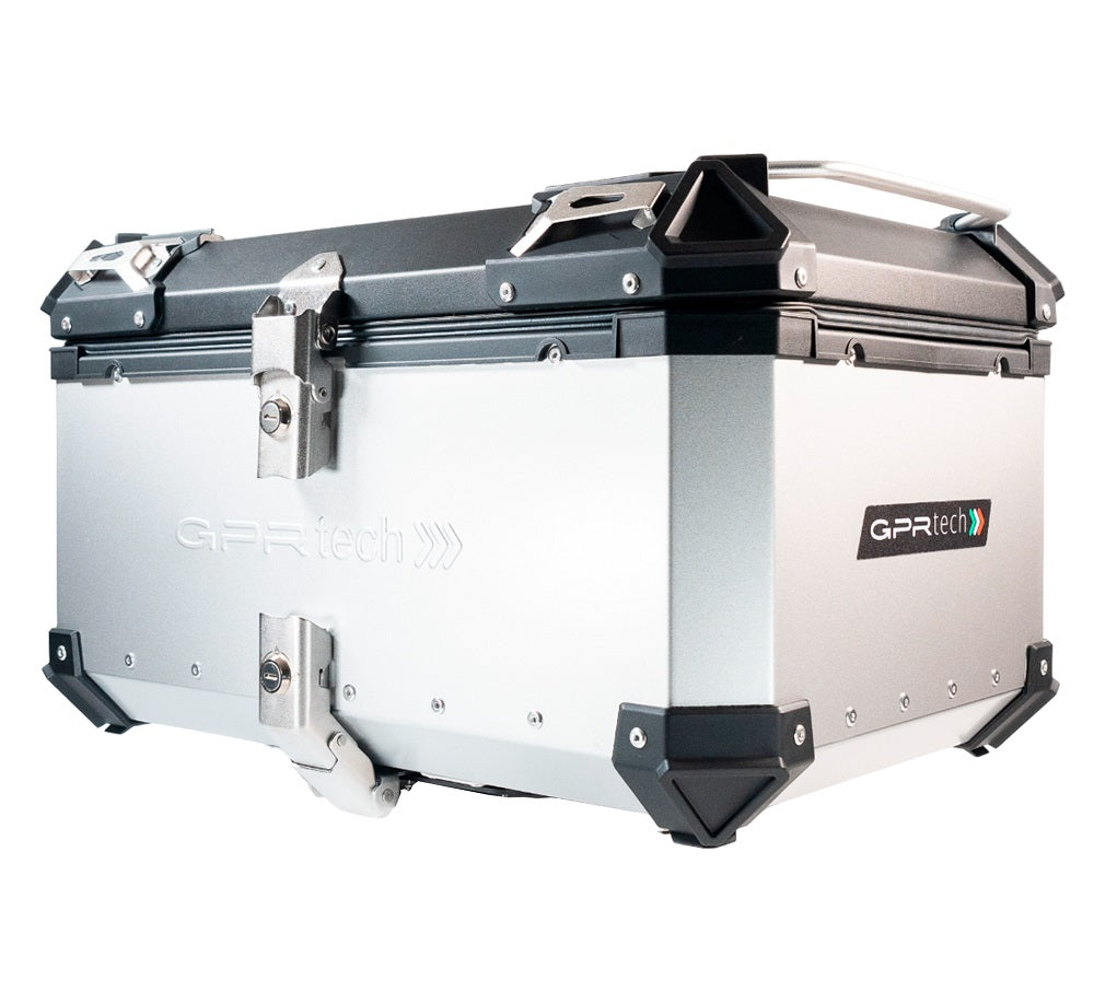 GPR Tech Alpi-Tech 55L Aluminium Top Case with Specific Fitting Plate - Aprilia Tuareg 660 (2021–2024) - Silver