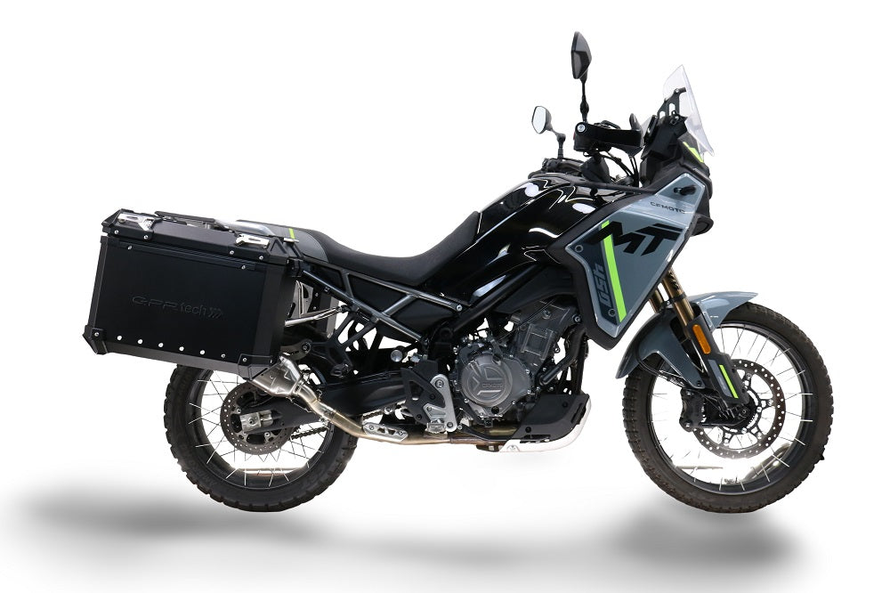 GPR Tech 38L + 32L Contoured Aluminium Side Case Set with Pannier Rack - CFMOTO 450MT (2023–2025) - Black