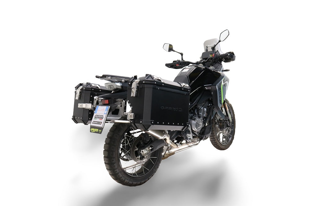 GPR Tech 38L + 32L Contoured Aluminium Side Case Set with Pannier Rack - CFMOTO 450MT (2023–2025) - Black - image 2