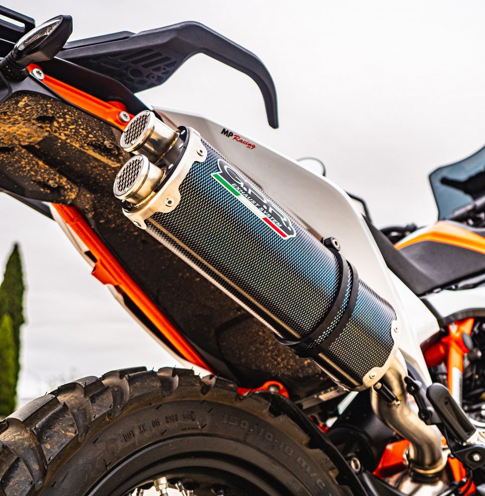 GPR exhaust Ktm Duke 890 2021-2024, Dual Poppy, Homologated legal slip-on exhaust including removable db killer and link pipe - GPR Exhausts