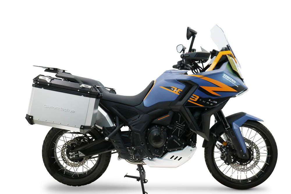 GPR Tech 38L + 38L Aluminium Side Case Set with Pannier Rack - Zontes 703 F (2024–2026) - Silver