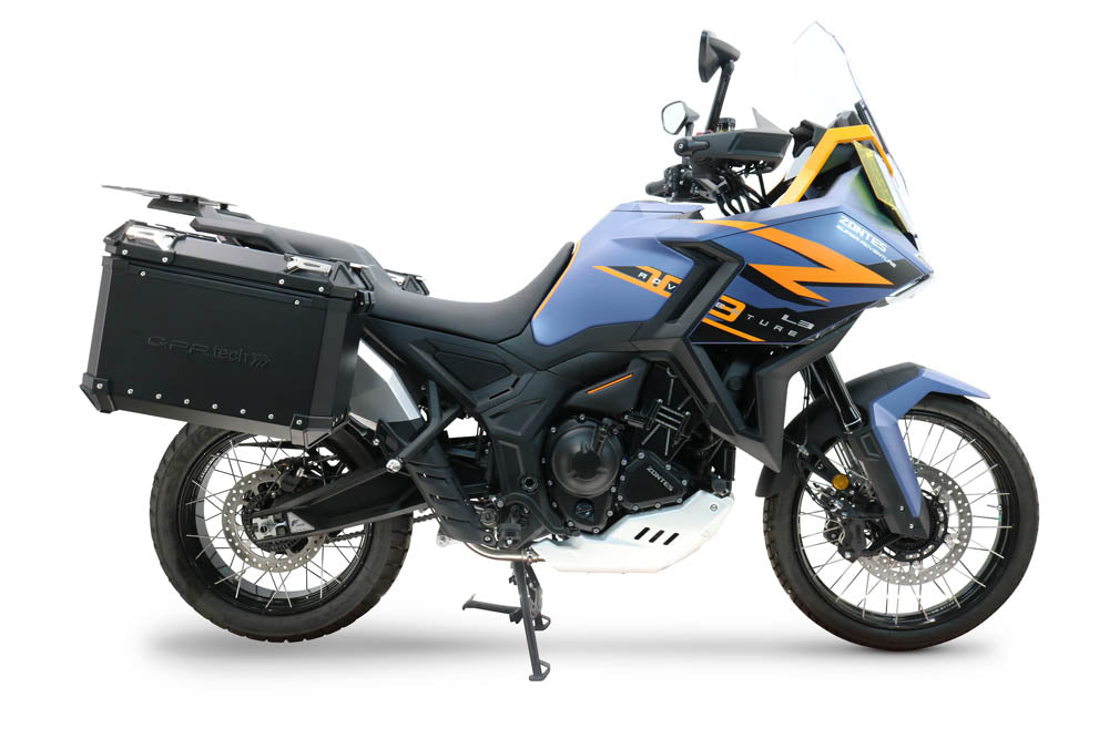 GPR Tech 38L + 38L Aluminium Side Case Set with Pannier Rack - Zontes 703 F (2024–2026) - Black